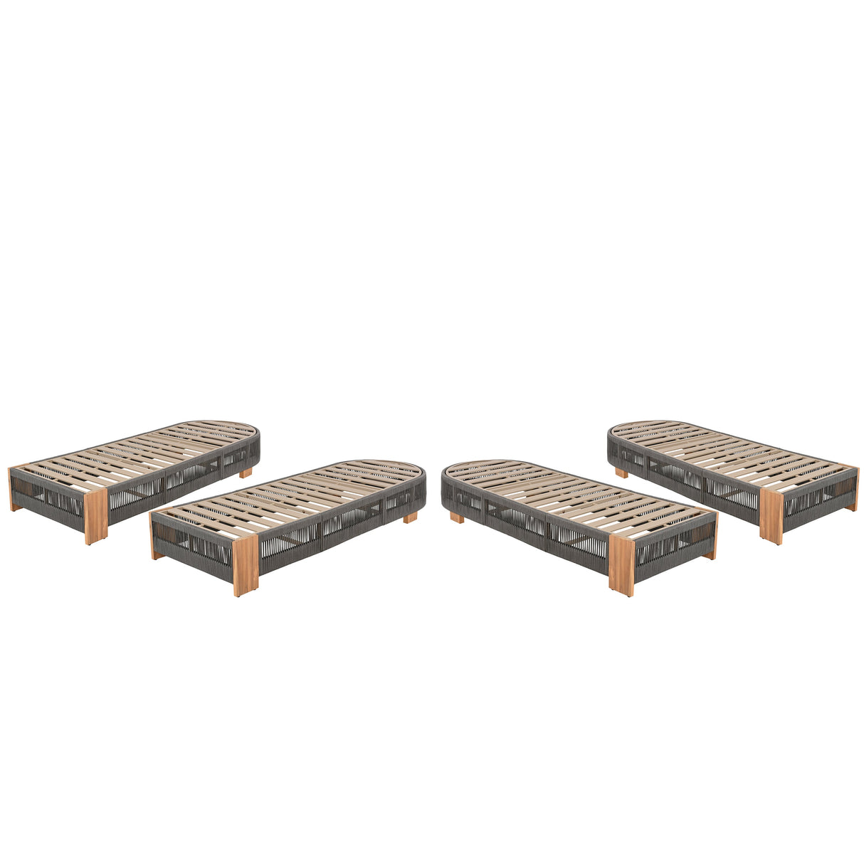 Outdoor Acacia Wood Patio Adjustable Lounge Chair Set of 4 - Grey Rope