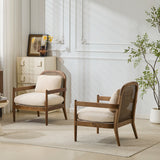 Elliston Rattan Backrest Solid Wood Accent Chair with Cushions, Set of 2