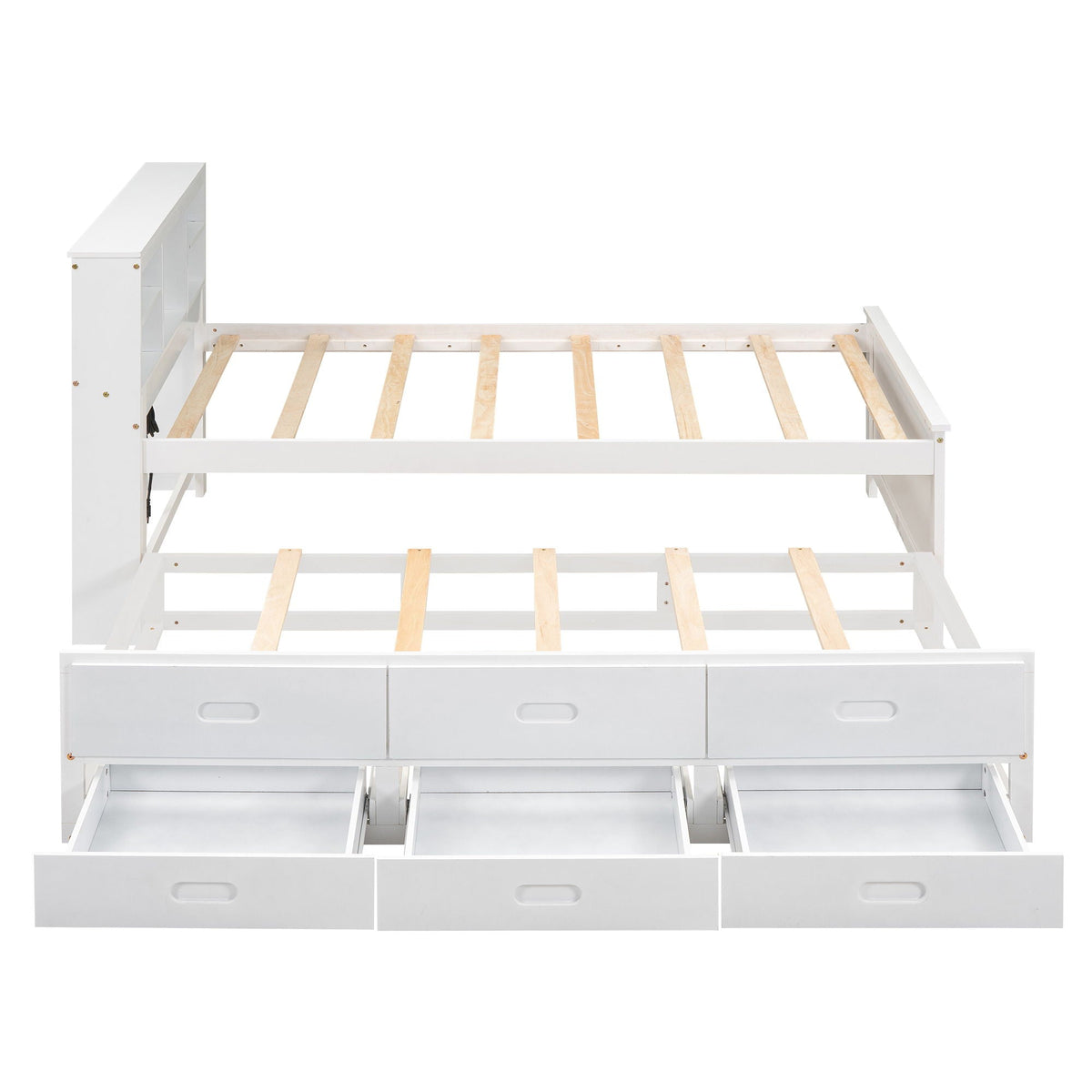Platform Bed With Storage Headboard, USB, Trundle And 3 Drawers