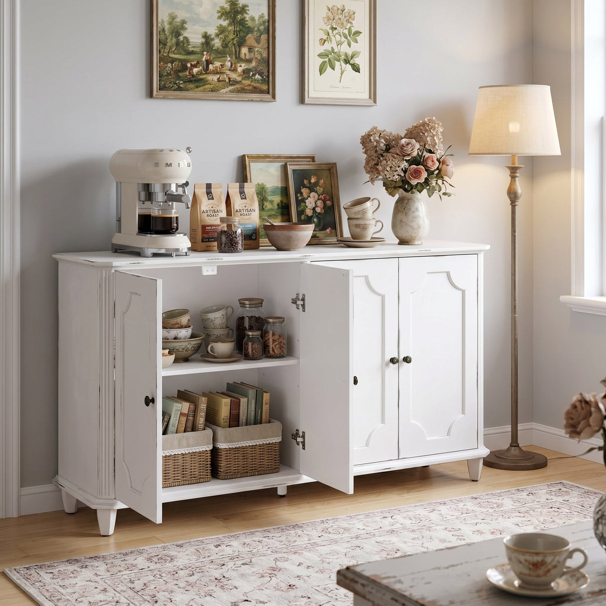 Vintage Distressed Sideboard Buffet Cabinet