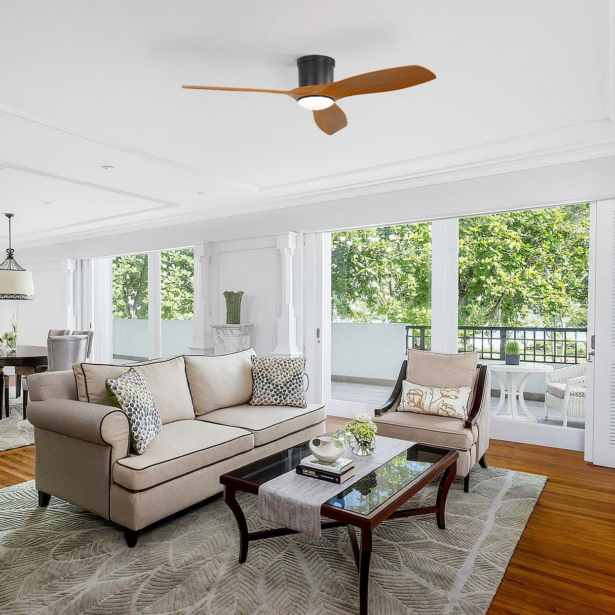 Smart Ceiling Fan With Remote Control, 3 Blades, Dimmable LED Light