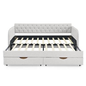 Daybed With Trundle And Storage Drawers, Flat Arms With Pocket