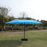 15 x 9 ft Double-Sided Outdoor Market Umbrella with Lights and Base – Blue