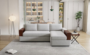 87.4' Sectional Sofa with Reversible Armrests Gray Chenille Upholstery