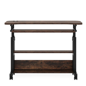 Portable Adjustable Desk With Power Outlets, USB Charging Ports, And Sliding Keyboard Tray - Brown / Black