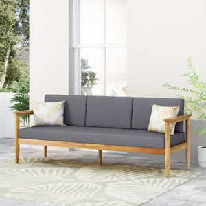 Outdoor 3-Seater Sofa with Cushion and Teak Acacia Wood - Dark Gray