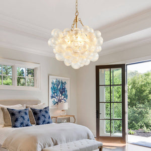 20-Inch Gold Pendant Light Chandelier with Threaded Clear Glass Globe Shade