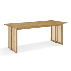 Natural Color Rubber Wood Dining Set with Plastic Rattan