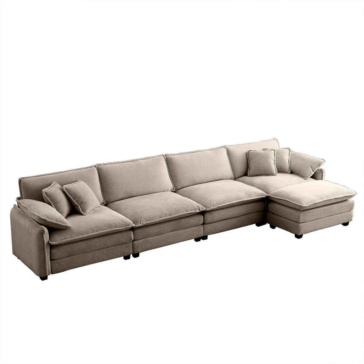 Modern Corduroy Upholstered 4-Seater Sofa with Footstool