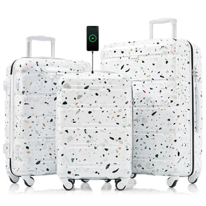Luggage Set of 3 with USB Port and Spinner Wheels