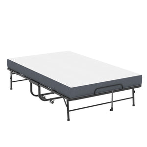 Twin Wide Folding Bed For Tall People, Extra Long & Wide Rollaway With Memory Foam, Heavy-Duty - Black