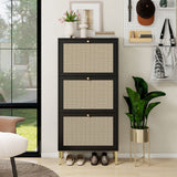 Modern Rattan 3 Door Shoe Rack Cabinet For Entryway