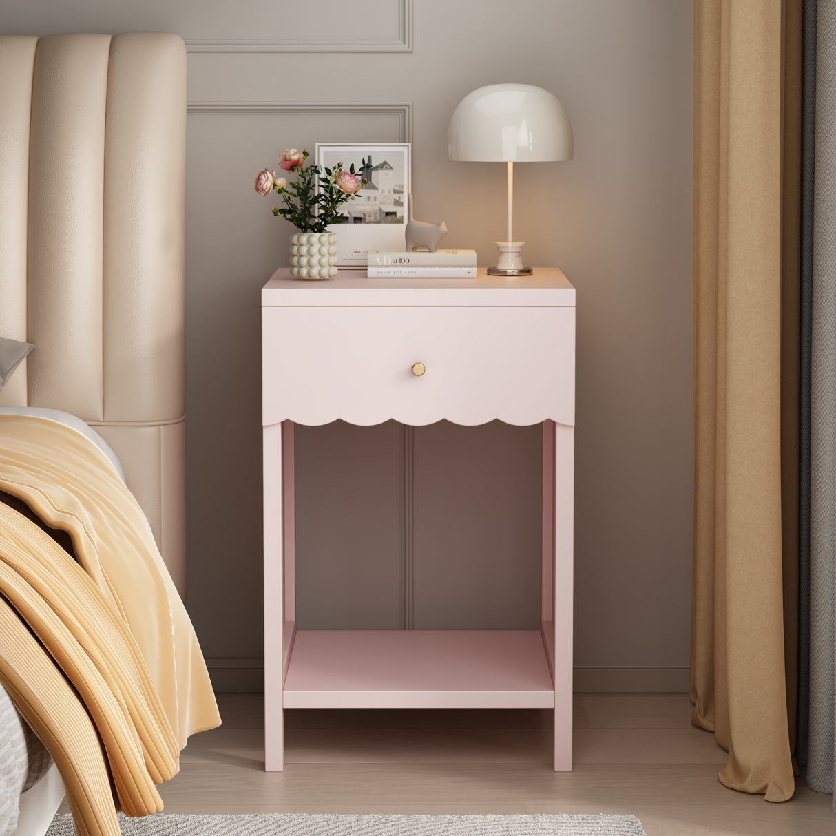 Modern Nightstand with Drawer and Open Shelf