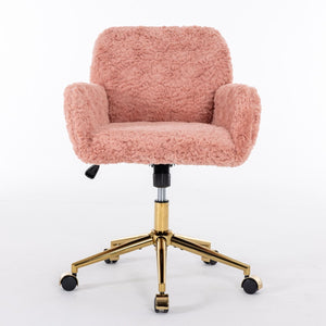 Office Chair, Artificial Rabbit Hair Home Office Chair With Metal Base, Adjustable Desk Chair Swivel Office Chair, Vanity Chair