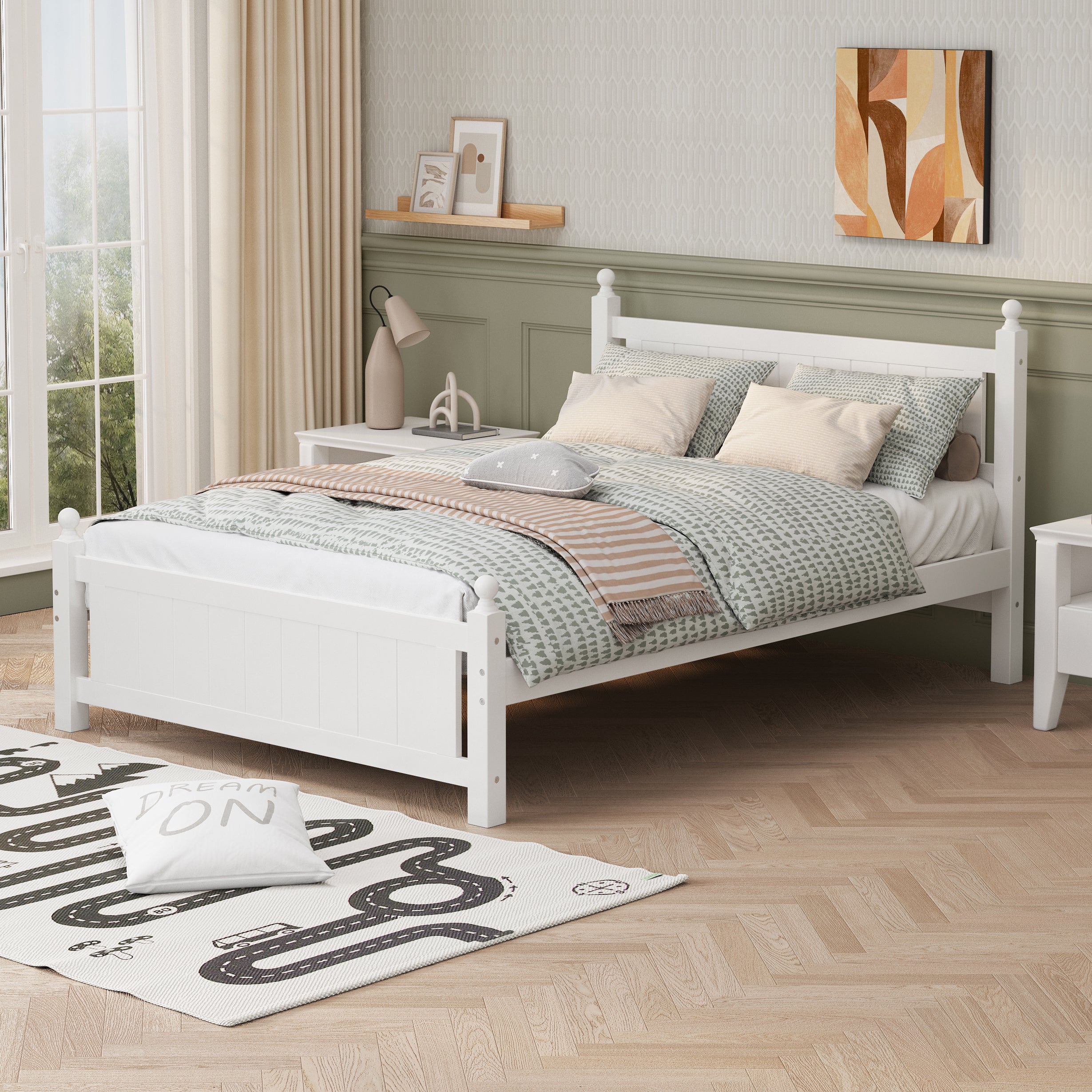 Full-Size-Solid-Wood-Platform-Bed-Frame-,-White-Beds-&-Bed-Frames