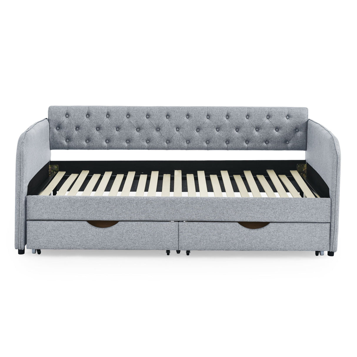 Daybed With Trundle And Storage Drawers, Flat Arms With Pocket