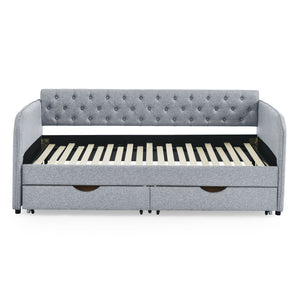 Daybed With Trundle And Storage Drawers, Flat Arms With Pocket