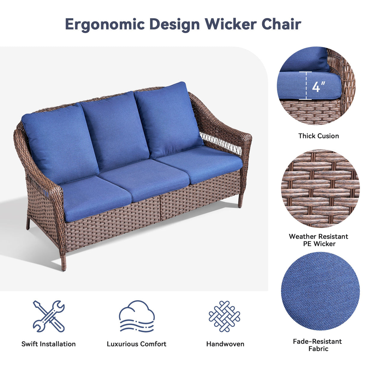 67.3" Outdoor Wicker Patio Sofa