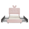 Upholstered Bed With Oversized Rabbit Ear Headboard, LED Lights & 4 Storage Drawers