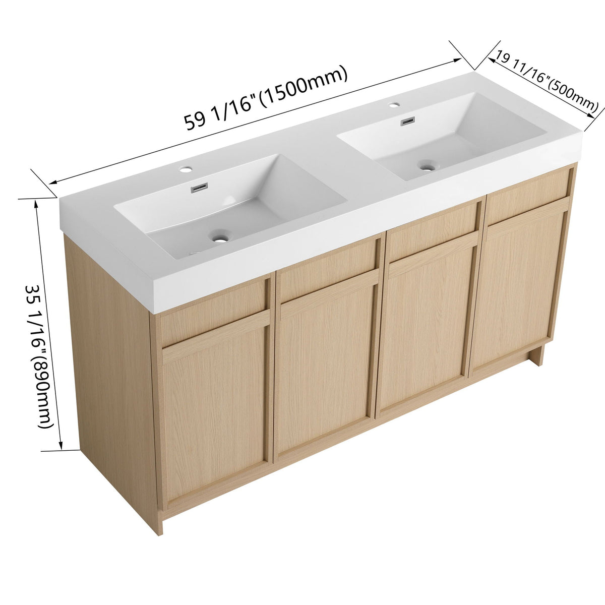 Light Brown Freestanding Bathroom Vanity with Resin Sink & Soft Close Cabinet Doors