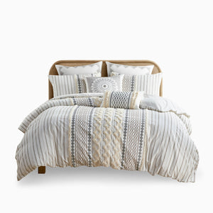 Full/Queen Cotton Printed Duvet Cover Set with Chenille