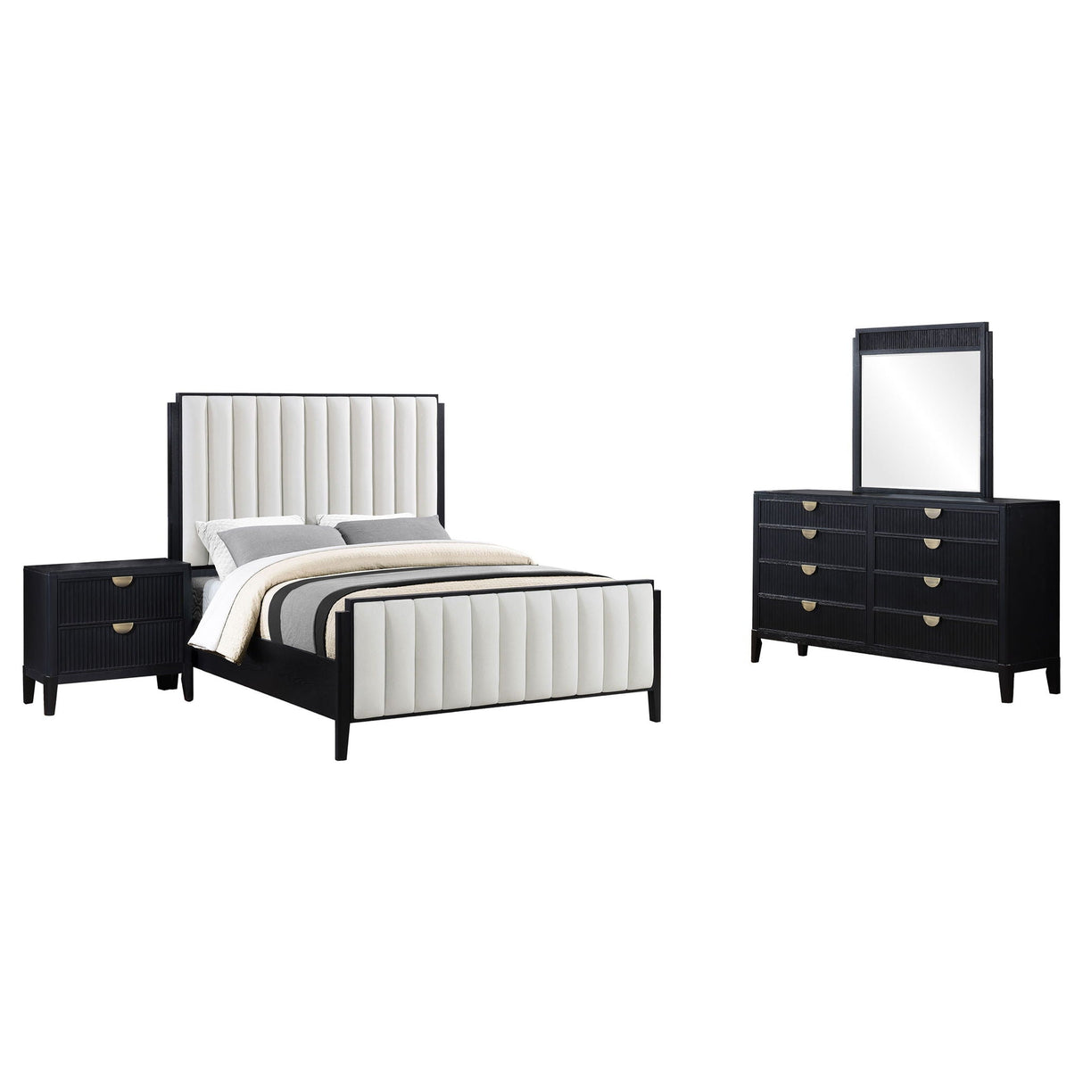 Brookmead 4-piece Upholstered Cal King Bedroom Set Black