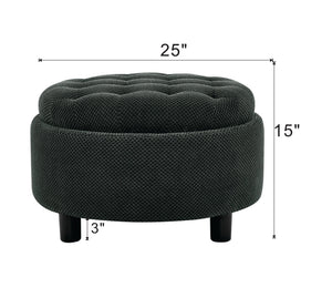 25 Inch Round Storage Ottoman with Tray