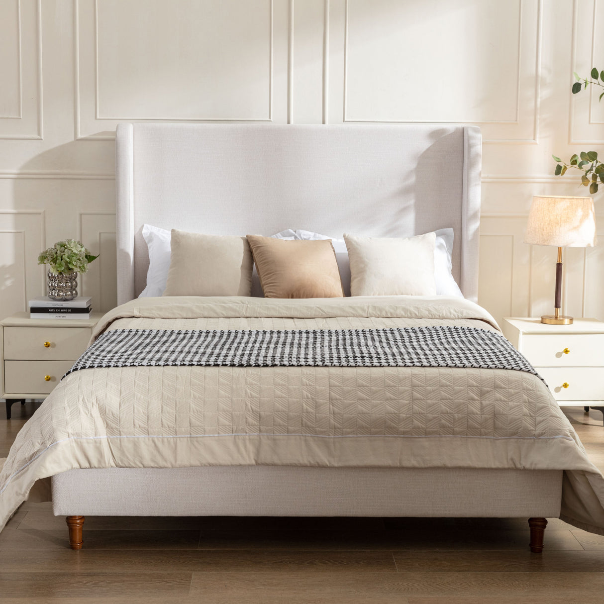 Harper upholstered bed, 54" headboard, textured ivory canvas
