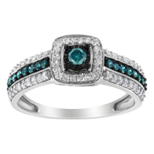 .925 Sterling Silver Treated Blue Miracle-Set Diamond Engagement Ring (1/2 Cttw, J-K Color, I1-I2 Clarity) - Size 6
