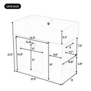 Modern Wall Mounted Bathroom Vanity With Sink, Soft Close Drawer, Adjustable Shelf, Toilet Paper Holder