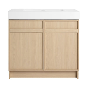 Light Brown Freestanding Bathroom Vanity with Resin Sink & Soft Close Cabinet Doors