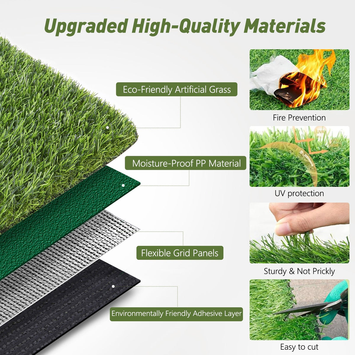 Realistic Deluxe Artificial Grass Synthetic Turf Carpet with 1.18" Thickness - Green