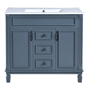 36" Blue Bathroom Vanity with Ceramic Sink and Storage