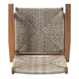 5-Piece Outdoor Dining Set: Brown Round Acacia Wood Table & 4 Brown Wicker Armchairs