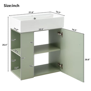 21.6 Inch Modern Floating Bathroom Vanity with Ceramic Basin