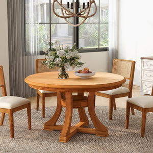 7-Piece Round Extendable Solid Wood Dining Table Set