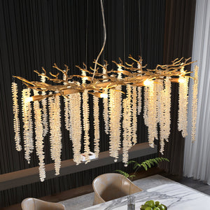 39-inch Modern Golden Pendant Light with Cascading Crystal Strands