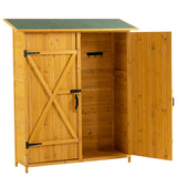 56'l x 19.5'w x 64'h outdoor storage shed with lockable door, wooden tool storage shed w/detachable shelves & pitch roof, natural