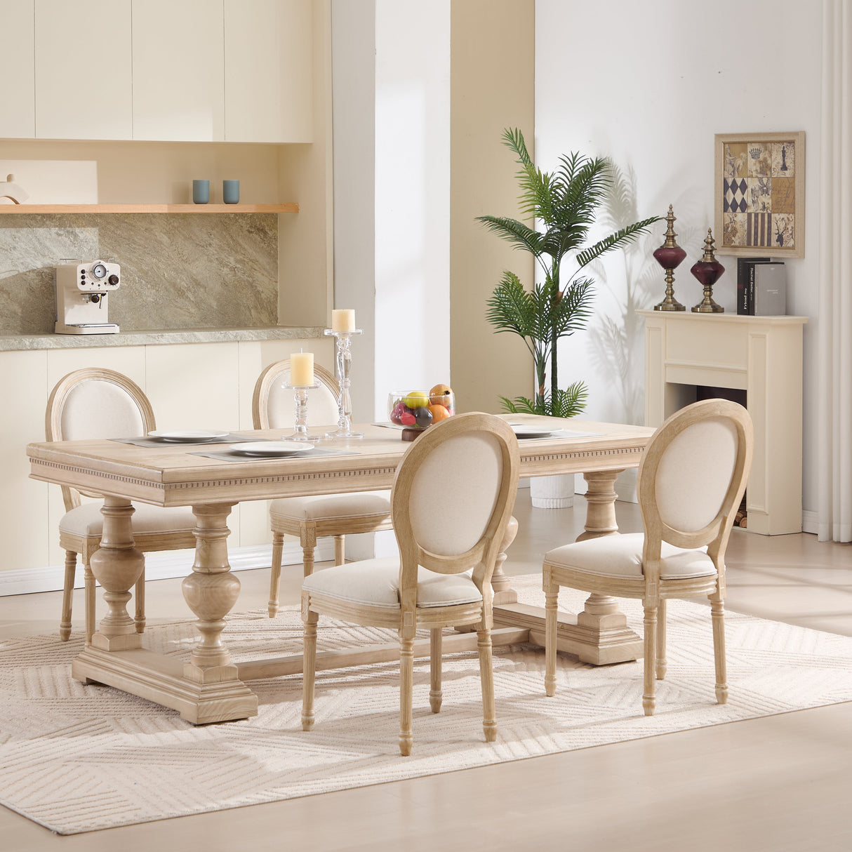 French Country Dining Chairs Set of 2 with Upholstered Round Back