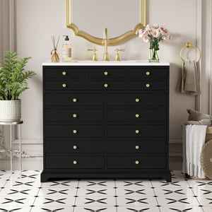 Retro Bathroom Vanity with Sink and Storage Cabinet