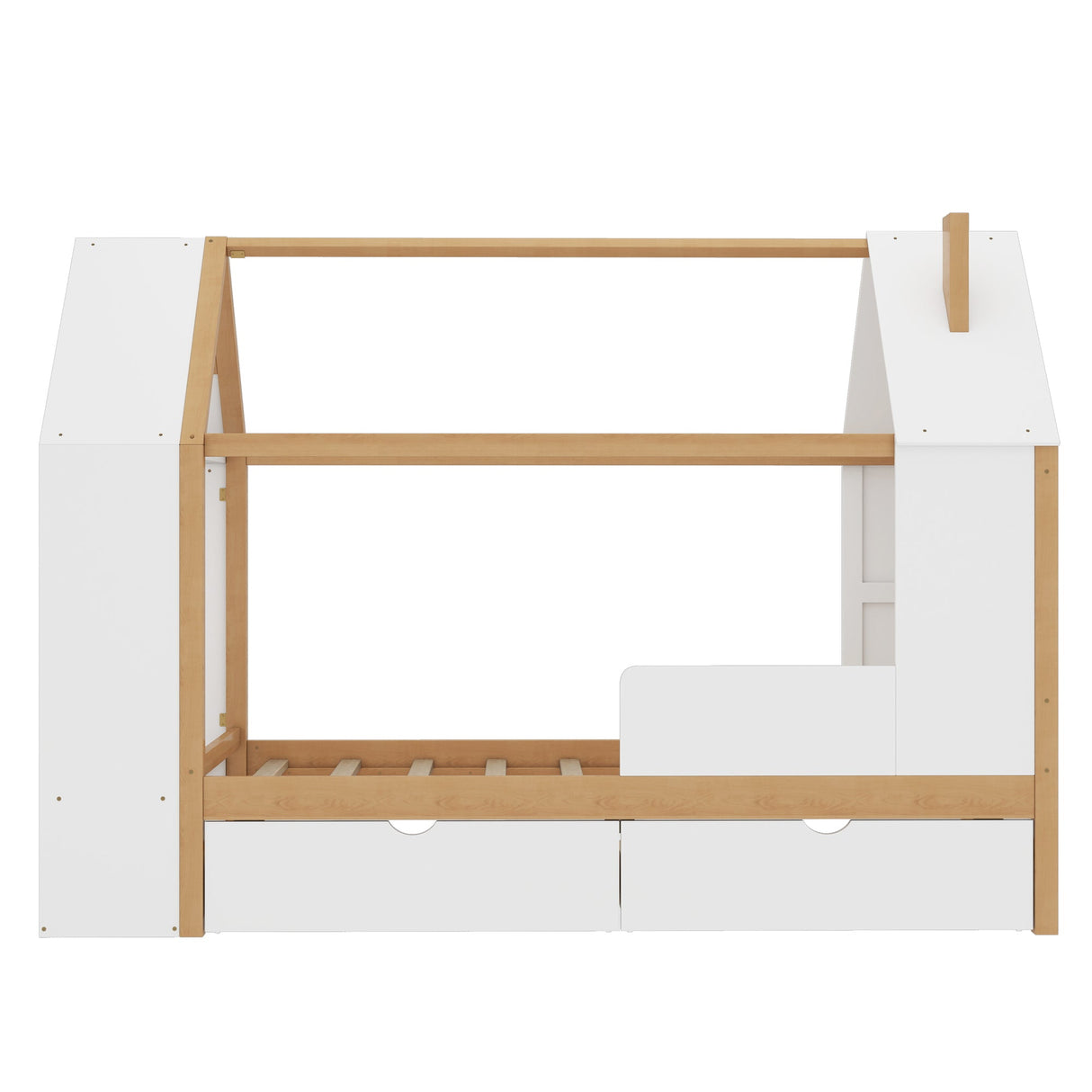 Twin Size House Platform Bed with Drawers, Solid Wood House Bed with Shelves