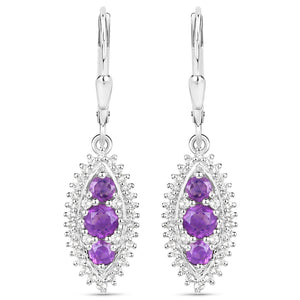 3.60 Carat Genuine Amethyst and White Topaz .925 Sterling Silver 3 Piece Jewelry Set (Ring, Earrings, and Pendant w/ Chain)
