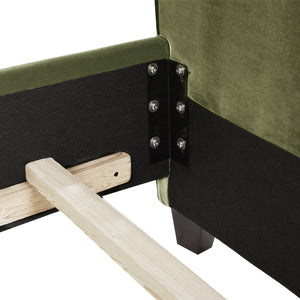 Marcella Upholstered Shelter Headboard Bed Set, Queen, Olive Green Performance Velvet