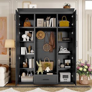 Hall Tree With Bench And 3 Hooks, Modern Entryway Storage Organizer Cabinet