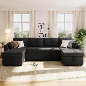 U-Shaped Sectional Sofa Bed With Storage And USB Ports