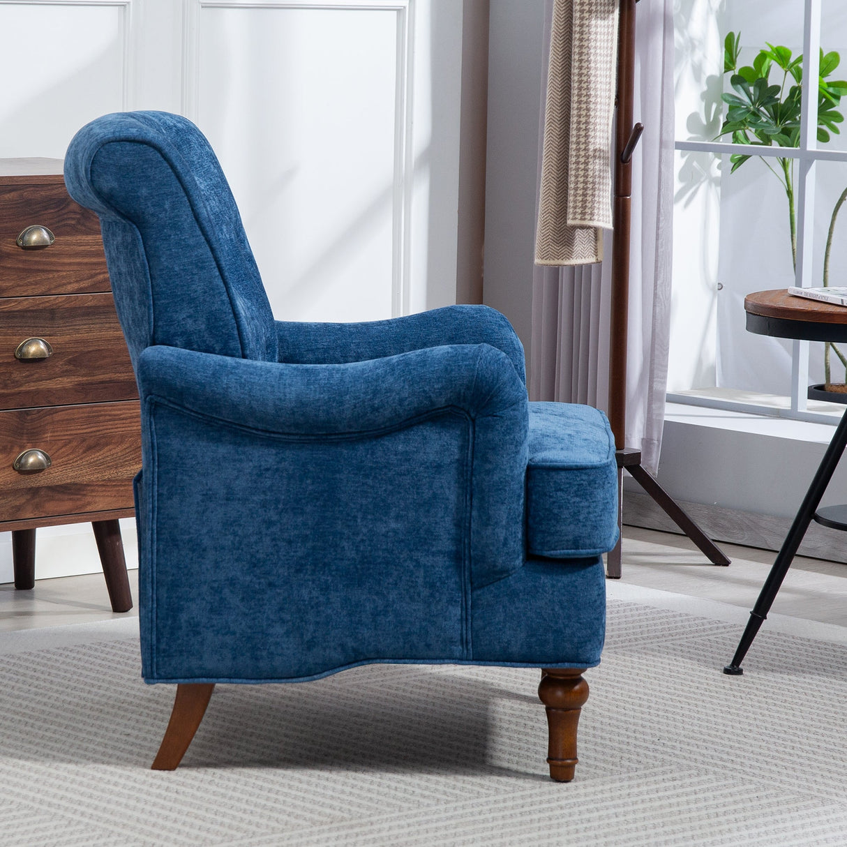 Chenille Tufted Upholstered Rolled Back Accent Chair
