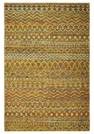 5.6x8.6 Hand Knotted Gold, Ivory and Rust Southwestern Tribal Trellis wool Area Rug