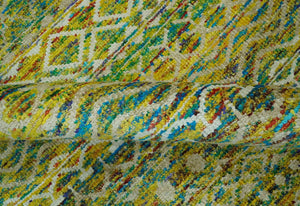 5.6x8.6 Hand Knotted Mustard, Teal and Ivory Southwestern Tribal Trellis wool Rug