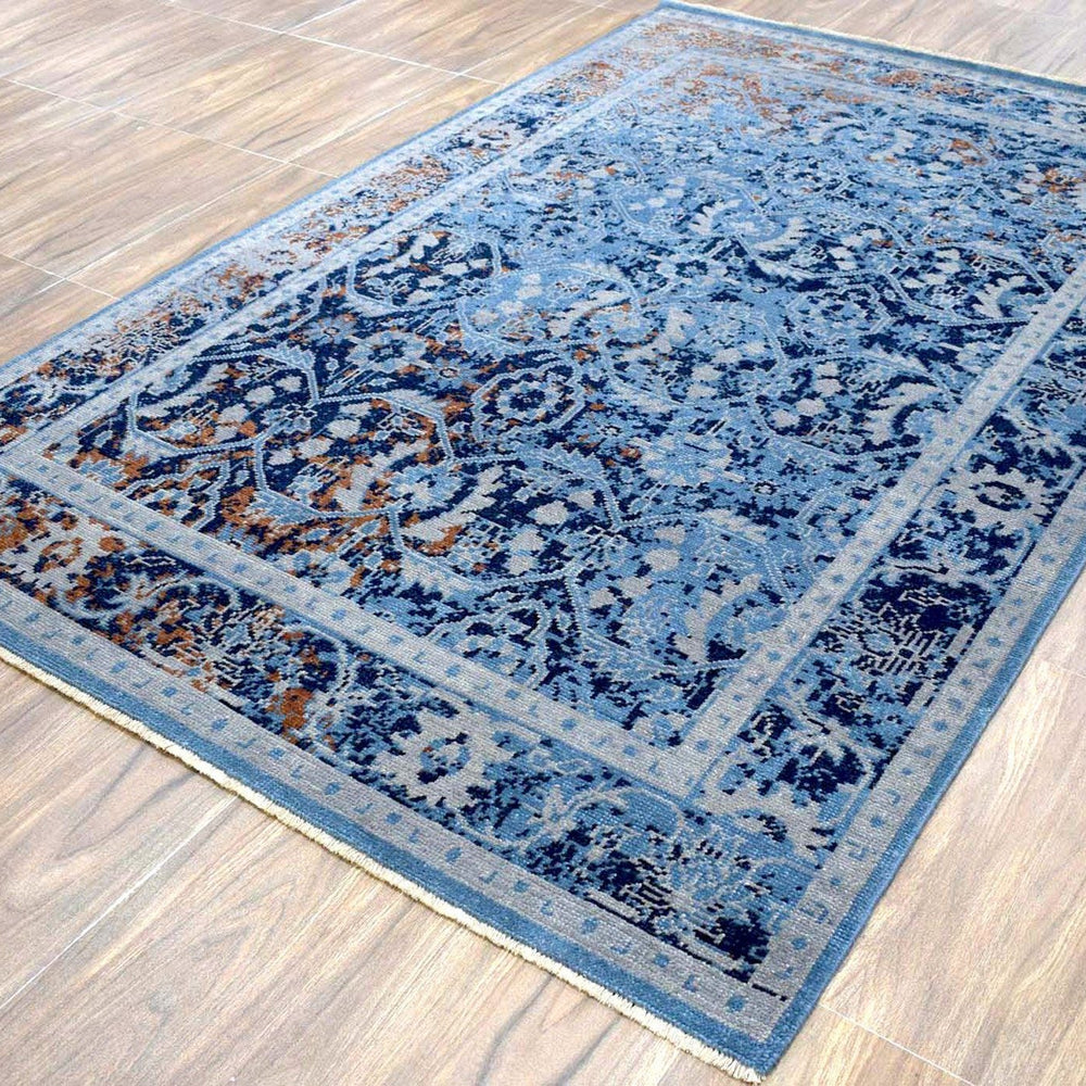 Blue Modern Style Hand Knotted Wool 5.6x8.6 Area Rug