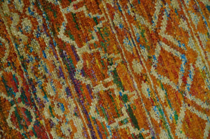 5.6x8.6 Hand Knotted Rust and Beige Modern Contemporary Southwestern Tribal Trellis Recycled wool Area Rug